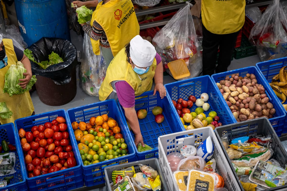 Voluntarios organizando alimentos